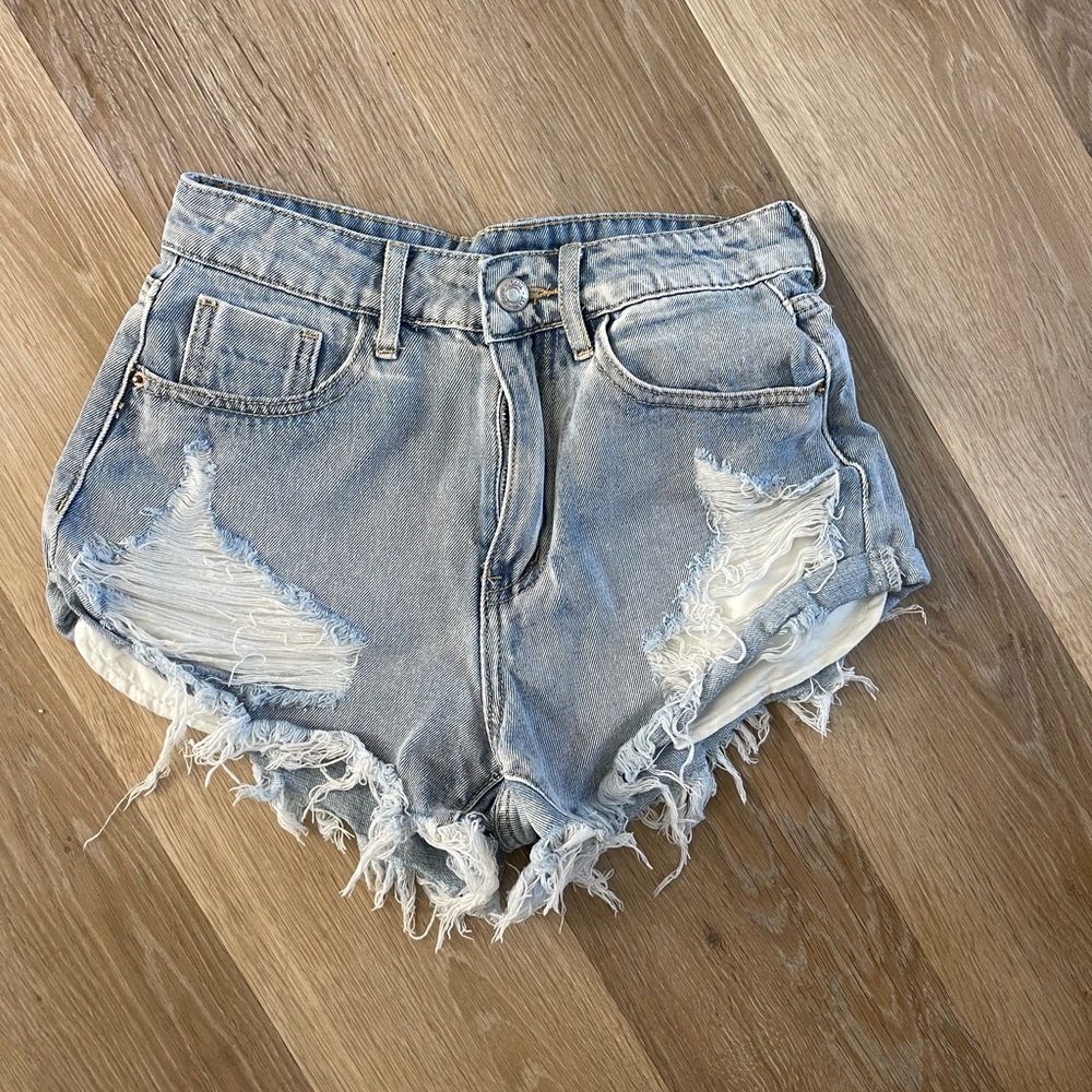 High rise shorty jean shorts